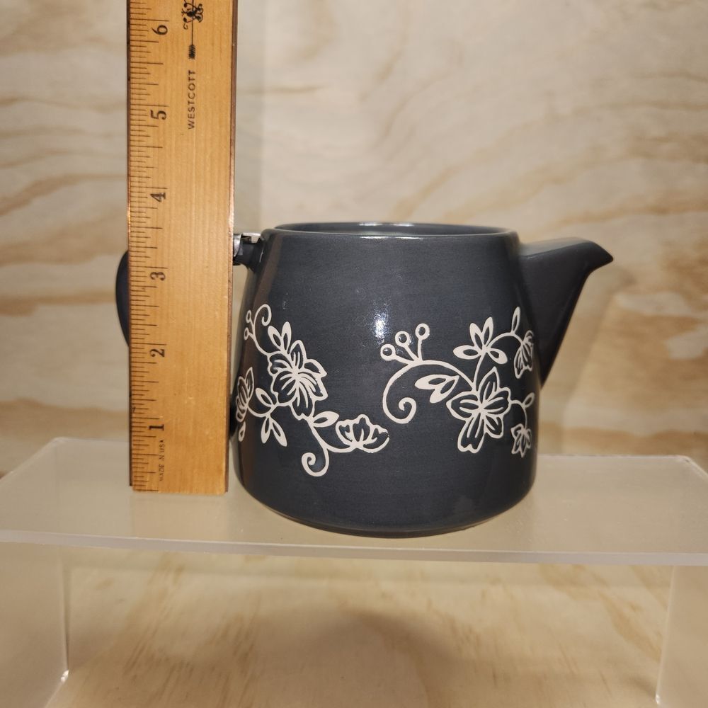 Temp-Tations by Tara Slate Blue Gray Floral Lace Teapot 18 oz Ceramic Beverage - Picture 10 of 10